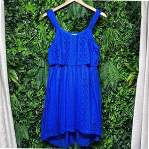 Emily West Dress Girls Blue Crochet Overlay Layered Size 16.5 Sleeveless 3173